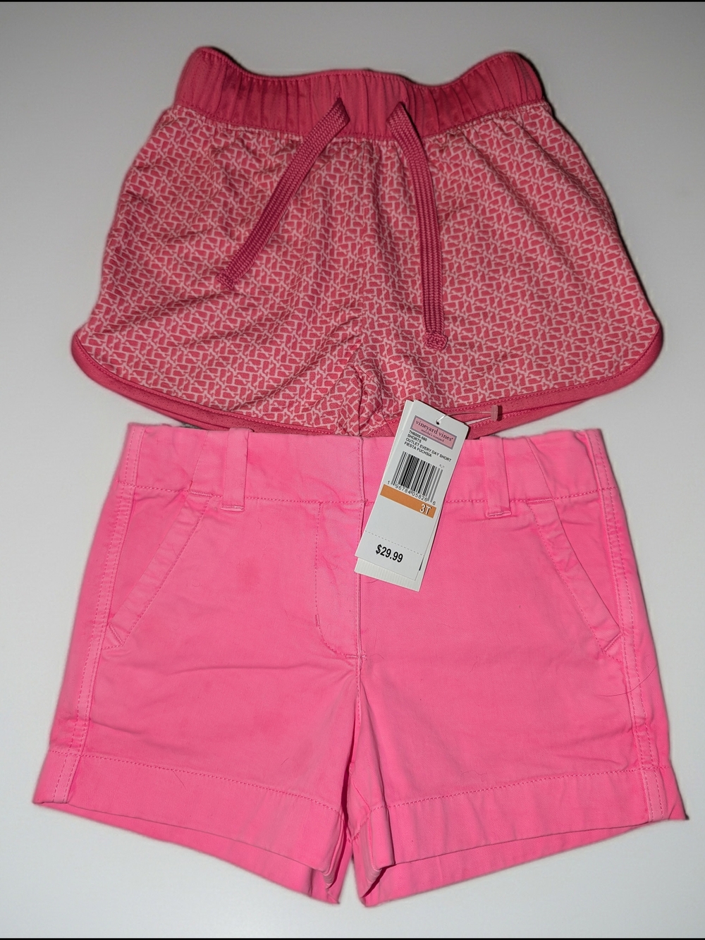 New Vineyard Vines Girls Pink Patterned & Solid Pink Shorts Set Of Two.